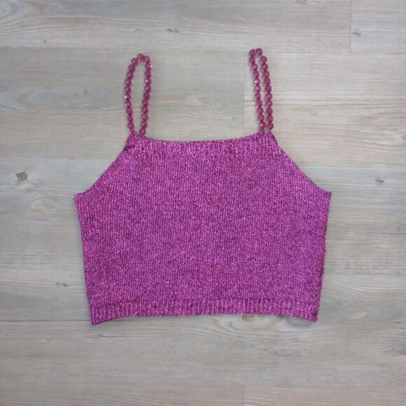 Vintage Sparkly Beaded Purple Mesh Rave Top - Picture 2 of 3